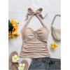 imageSOLY HUX Womens V Neck Halter Tops Open Back Y2k Ruched Floral Metal Summer Going Out Cami TopsPlain Apricot