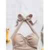 imageSOLY HUX Womens V Neck Halter Tops Open Back Y2k Ruched Floral Metal Summer Going Out Cami TopsPlain Apricot