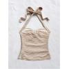 imageSOLY HUX Womens V Neck Halter Tops Open Back Y2k Ruched Floral Metal Summer Going Out Cami TopsPlain Apricot