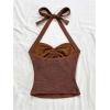 imageSOLY HUX Womens V Neck Halter Tops Open Back Y2k Ruched Floral Metal Summer Going Out Cami TopsPlain Brown