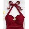 imageSOLY HUX Womens V Neck Halter Tops Open Back Y2k Ruched Floral Metal Summer Going Out Cami TopsPlain Burgundy