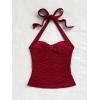 imageSOLY HUX Womens V Neck Halter Tops Open Back Y2k Ruched Floral Metal Summer Going Out Cami TopsPlain Burgundy