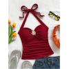 imageSOLY HUX Womens V Neck Halter Tops Open Back Y2k Ruched Floral Metal Summer Going Out Cami TopsPlain Burgundy
