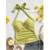 imageSOLY HUX Womens V Neck Halter Tops Open Back Y2k Ruched Floral Metal Summer Going Out Cami TopsPlain Green