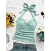 imageSOLY HUX Womens V Neck Halter Tops Open Back Y2k Ruched Floral Metal Summer Going Out Cami TopsPlain Light Blue
