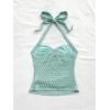 imageSOLY HUX Womens V Neck Halter Tops Open Back Y2k Ruched Floral Metal Summer Going Out Cami TopsPlain Light Blue