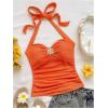 imageSOLY HUX Womens V Neck Halter Tops Open Back Y2k Ruched Floral Metal Summer Going Out Cami TopsPlain Orange