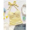 imageSOLY HUX Womens V Neck Halter Tops Open Back Y2k Ruched Floral Metal Summer Going Out Cami TopsPlain Yellow