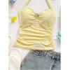 imageSOLY HUX Womens V Neck Halter Tops Open Back Y2k Ruched Floral Metal Summer Going Out Cami TopsPlain Yellow