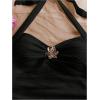 imageSOLY HUX Womens V Neck Halter Tops Open Back Y2k Ruched Floral Metal Summer Going Out Cami TopsSolid Black