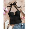 imageSOLY HUX Womens V Neck Halter Tops Open Back Y2k Ruched Floral Metal Summer Going Out Cami TopsSolid Black