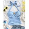 imageSOLY HUX Womens V Neck Halter Tops Open Back Y2k Ruched Floral Metal Summer Going Out Cami TopsSolid Blue