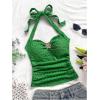 imageSOLY HUX Womens V Neck Halter Tops Open Back Y2k Ruched Floral Metal Summer Going Out Cami TopsSolid Green