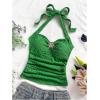 imageSOLY HUX Womens V Neck Halter Tops Open Back Y2k Ruched Floral Metal Summer Going Out Cami TopsSolid Green