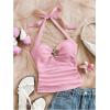 imageSOLY HUX Womens V Neck Halter Tops Open Back Y2k Ruched Floral Metal Summer Going Out Cami TopsSolid Pink