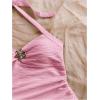 imageSOLY HUX Womens V Neck Halter Tops Open Back Y2k Ruched Floral Metal Summer Going Out Cami TopsSolid Pink
