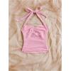 imageSOLY HUX Womens V Neck Halter Tops Open Back Y2k Ruched Floral Metal Summer Going Out Cami TopsSolid Pink