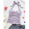imageSOLY HUX Womens V Neck Halter Tops Open Back Y2k Ruched Floral Metal Summer Going Out Cami TopsSolid Purple