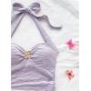 imageSOLY HUX Womens V Neck Halter Tops Open Back Y2k Ruched Floral Metal Summer Going Out Cami TopsSolid Purple