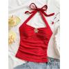 imageSOLY HUX Womens V Neck Halter Tops Open Back Y2k Ruched Floral Metal Summer Going Out Cami TopsSolid Red