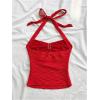 imageSOLY HUX Womens V Neck Halter Tops Open Back Y2k Ruched Floral Metal Summer Going Out Cami TopsSolid Red
