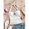 imageSOLY HUX Womens V Neck Halter Tops Open Back Y2k Ruched Floral Metal Summer Going Out Cami TopsSolid White