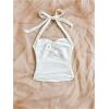 imageSOLY HUX Womens V Neck Halter Tops Open Back Y2k Ruched Floral Metal Summer Going Out Cami TopsSolid White