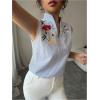 imageSOLY HUX Womens Work Outfits V Neck Sleeveless Blouses Summer Casual Tank Tops Business Office Dressy Striped ShirtsBlue Floral