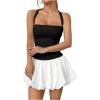 imageSOLY HUX Womens Bubble Mini Dress Y2K Halter Backless Club Party Graduation Short Dresses with Shorts UnderneathBlack and White