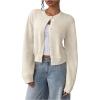imageSOLY HUX Womens Button Down Long Sleeve Crewneck Crop Cardigan Sweater Cute Knitwear ClothesSolid Beige