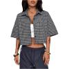 imageSOLY HUX Womens Button Down Vintage Plaid Shirts Short Sleeve Crop Blouses Preppy ClothesBlack Plaid