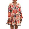 imageSOLY HUX Womens Floral Print Summer Short Dresses Boho Beach Long Sleeve Button Down Flowy Smock DressBeige Floral