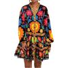 imageSOLY HUX Womens Floral Print Summer Short Dresses Boho Beach Long Sleeve Button Down Flowy Smock DressBlack Floral