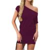 imageSOLY HUX Womens Off The Shoulder Mini Dress Asymmetrical Neck Short Sleeve Casual Bodycon T Shirt DressesSolid Burgundy