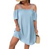 imageSOLY HUX Womens Plus Size Dresses Off Shoulder Short Sleeve Short Dresses Causal Loose Tunic Summer DressSolid Light Blue