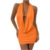 imageSOLY HUX Womens Sexy Deep V Neck Halter Bodycon Mini Dress Sleeveless Party Club DressesPlain Coral Orange