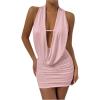 imageSOLY HUX Womens Sexy Deep V Neck Halter Bodycon Mini Dress Sleeveless Party Club DressesPlain Light Pink