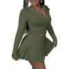 imageSOLY HUX Womens Skirt Sets 2 Piece Outfits Long Sleeve Crop Top with Pleated Mini Skirt Set Party Outfits for WomenPlain Green