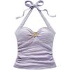 imageSOLY HUX Womens V Neck Halter Tops Open Back Y2k Ruched Floral Metal Summer Going Out Cami TopsSolid Purple
