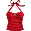 imageSOLY HUX Womens V Neck Halter Tops Open Back Y2k Ruched Floral Metal Summer Going Out Cami TopsSolid Red