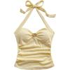 imageSOLY HUX Womens V Neck Halter Tops Open Back Y2k Ruched Floral Metal Summer Going Out Cami TopsSolid Yellow