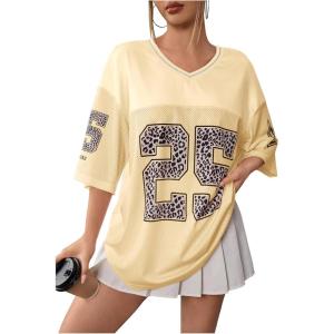 imageSOLY HUX Jersey Shirts for Women Y2k Graphic Number Oversized Tees V Neck Half Sleeve Cute Soccer Streetwear T Shirt TopsApricot Number