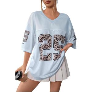 imageSOLY HUX Jersey Shirts for Women Y2k Graphic Number Oversized Tees V Neck Half Sleeve Cute Soccer Streetwear T Shirt TopsLight Blue Number