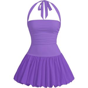 imageSOLY HUX Womens Bubble Mini Dress Y2K Halter Backless Club Party Graduation Short Dresses with Shorts UnderneathSolid Lilac Purple