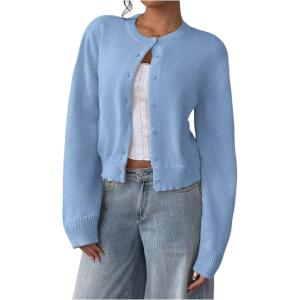 imageSOLY HUX Womens Button Down Long Sleeve Crewneck Crop Cardigan Sweater Cute Knitwear ClothesLight Blue