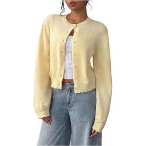 imageSOLY HUX Womens Button Down Long Sleeve Crewneck Crop Cardigan Sweater Cute Knitwear ClothesMustard Yellow