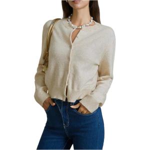 imageSOLY HUX Womens Button Down Long Sleeve Crewneck Crop Cardigan Sweater Cute Knitwear ClothesSolid Apricot
