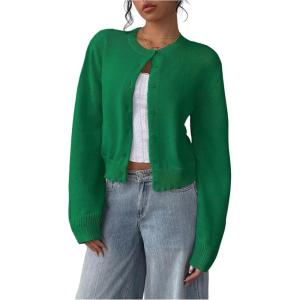 imageSOLY HUX Womens Button Down Long Sleeve Crewneck Crop Cardigan Sweater Cute Knitwear ClothesSolid Green
