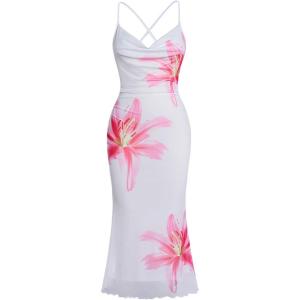 imageSOLY HUX Womens Floral Mesh Bodycon Cami Dress Cowl Neck Sleeveless Cocktail Party Wedding Guest Long Maxi DressesPink Flower Print