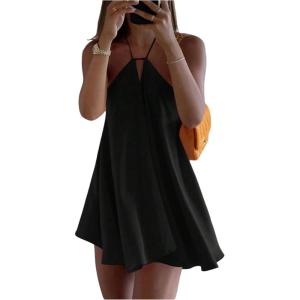 imageSOLY HUX Womens Halter Neck Sleeveless Bow Tie Backless Flowy Mini Dress Beach Vacation ClothesSolid Black